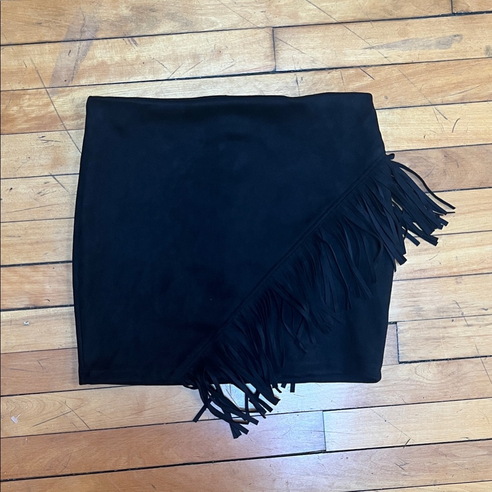 Soft Elegant Black Fringe Faux Suede Mini Skirt